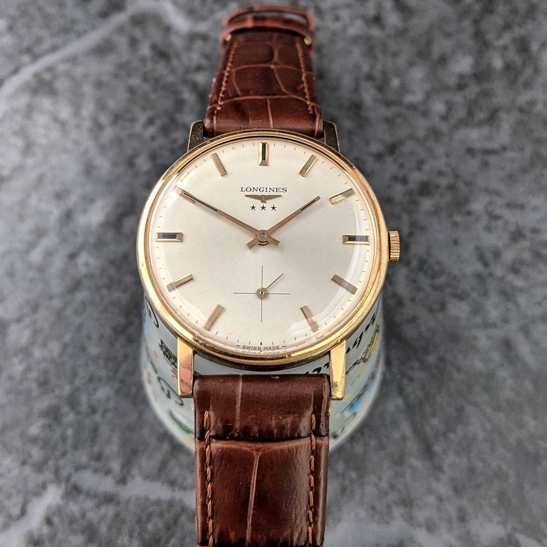 Brilliant Vintage Gents Longines 3 Star Gold Plated Time Only