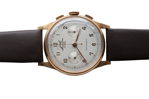 Razor Sharp Javil Chronographe Suisse 18k Chronograph c.1950s