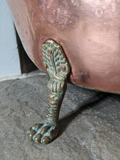 Stunning English Victorian Antique Copper & Brass Lion Mask Handle & Paw Feet Kindling Log Bucket