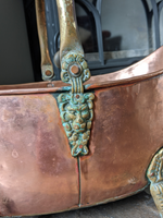 Stunning English Victorian Antique Copper & Brass Lion Mask Handle & Paw Feet Kindling Log Bucket