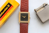 Vintage Bueche Girod 9ct Gold Square Wristwatch Onyx Dial c.1977