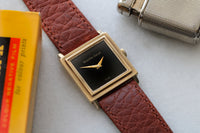 Vintage Bueche Girod 9ct Gold Square Wristwatch Onyx Dial c.1977