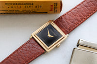 Vintage Bueche Girod 9ct Gold Square Wristwatch Onyx Dial c.1977
