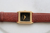 Vintage Bueche Girod 9ct Gold Square Wristwatch Onyx Dial c.1977