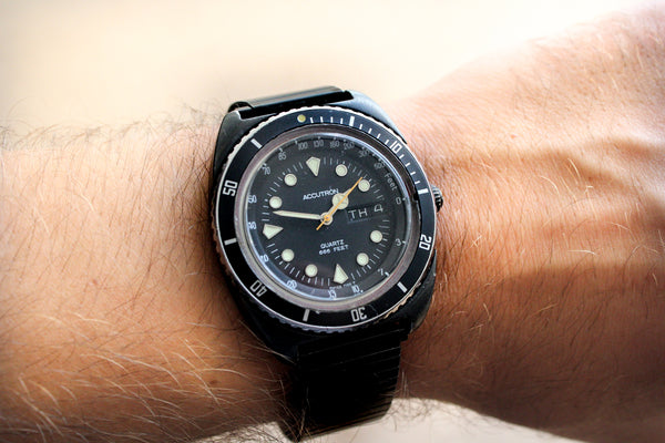 Vintage Bulova Accutron Depth Gauge Monnin PVD Cased Divers Tool Watch Waecce