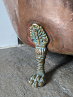 Stunning English Victorian Antique Copper & Brass Lion Mask Handle & Paw Feet Kindling Log Bucket