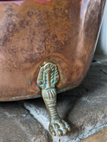 Stunning English Victorian Antique Copper & Brass Lion Mask Handle & Paw Feet Kindling Log Bucket