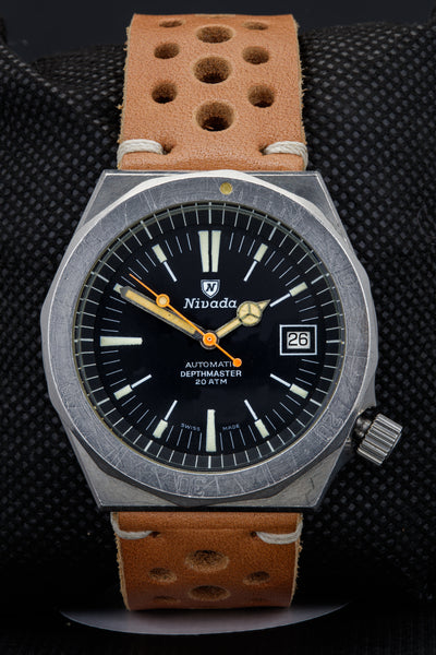 Super Rare Vintage Nivada Automatic Depthmaster Monnin Cased Divers Watch