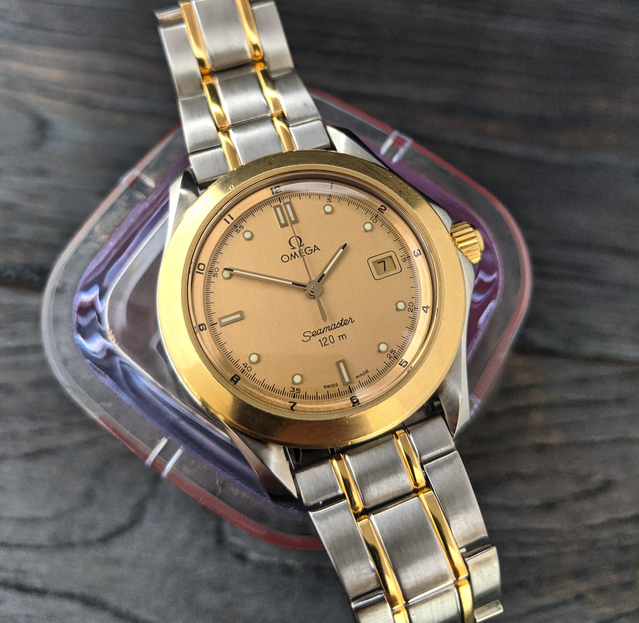 Unusual Omega Seamaster 120 18k Gold and Steel Gents Wristwatch c.1993 Waecce