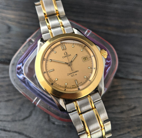 Unusual Omega Seamaster 120 18k Gold and Steel Gents Wristwatch c.1993 Case Ref: 196.1501/396.1501