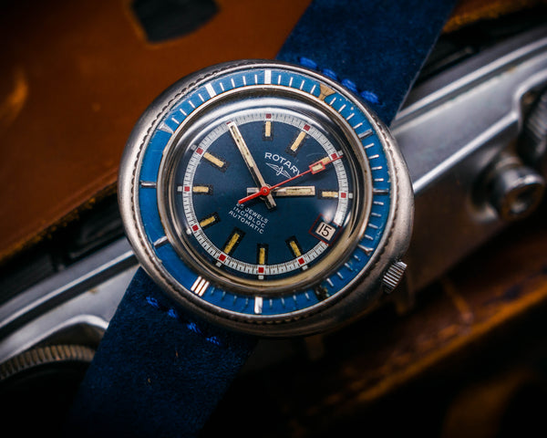 Awesome Vintage Gents Rotary UFO Monocoque Case Divers Wristwatch