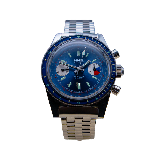 Cool Vintage Limit of Switzerland Blue Yachting Chronograph Valjoux 7733