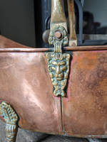Stunning English Victorian Antique Copper & Brass Lion Mask Handle & Paw Feet Kindling Log Bucket