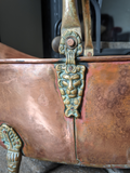 Stunning English Victorian Antique Copper & Brass Lion Mask Handle & Paw Feet Kindling Log Bucket