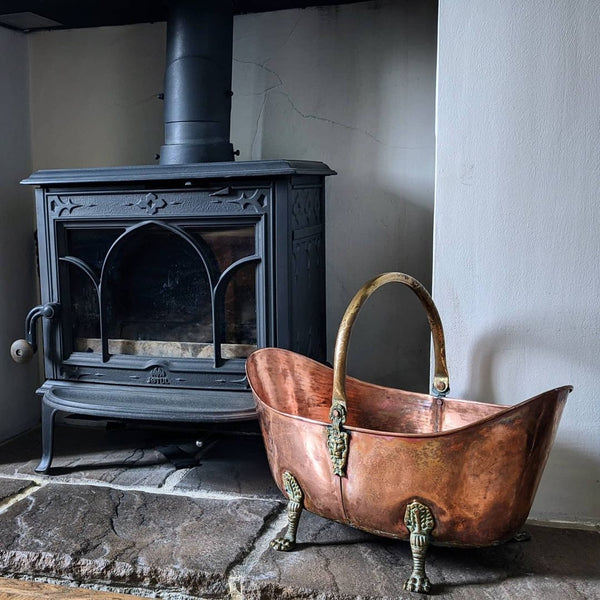 Victorian Copper Fire Kindling Log Bucket