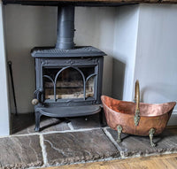 Stunning English Victorian Antique Copper & Brass Lion Mask Handle & Paw Feet Kindling Log Bucket